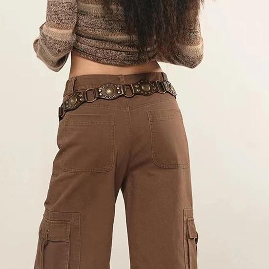 Joybox Cowboy Western Stijl Riem Denim Rok Kunstleer Tailleband Verstelbare Lengte Multi Gaten Ontwerp Bruine Brede Riem 110 cm koffie