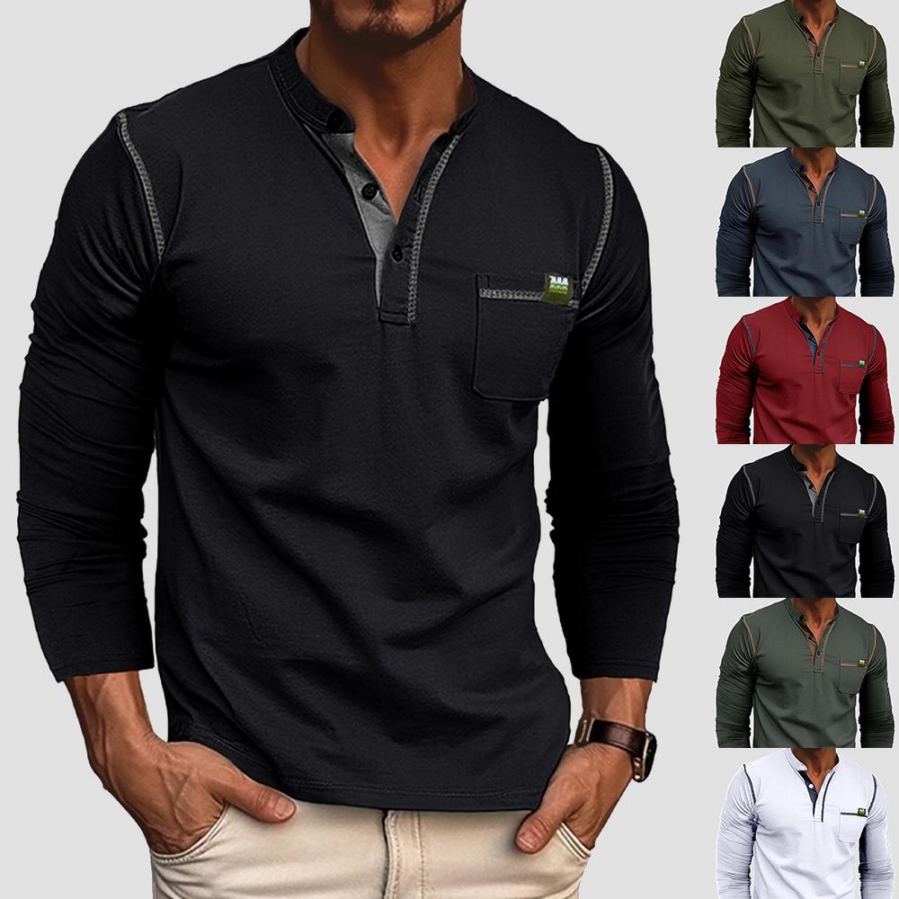 Lapa Heren Casual Lange Mouw T-shirt Henley Grandad V Hals Knoop Effen T-shirt Tops S zwart