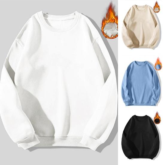Tianhangyuan Heren Herfst Winter O-hals Lange Mouw Pullover Sweatshirt Effen Kleur Losse Pasvorm Fleece Voering Casual Tops Streetwear 2XL wit