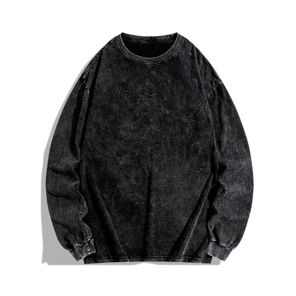 King Billion 200G Katoen Lange Mouwen Losse Ronde Hals Gewassen Katoen High Street T-shirts Vintage voor Mannen Casual Simpie Streetwear Top M