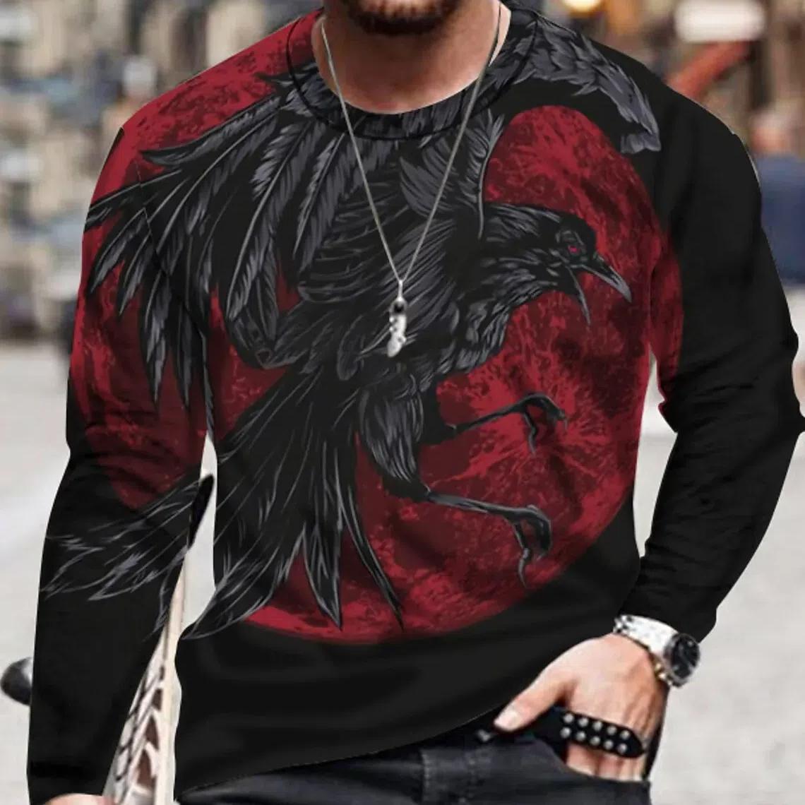 ETST 03 Vintage heren lange mouwen adelaar print 3D geprint outdoor straat lange mouwen sport mode lange mouwen casual oversized top XS