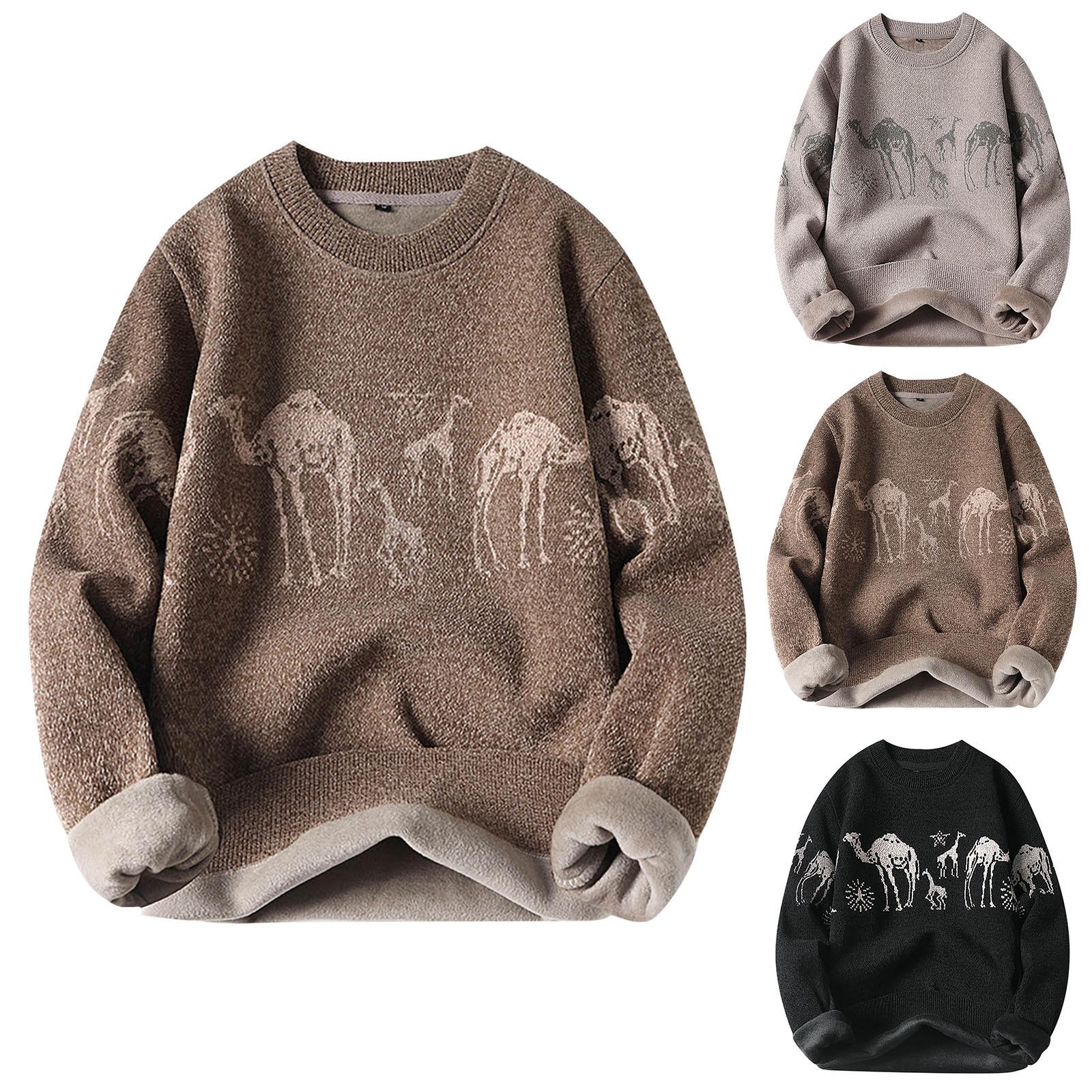 Trendsetter-handbag Herensweater Effen mode ronde hals, gebreide top met lange mouwen M beige