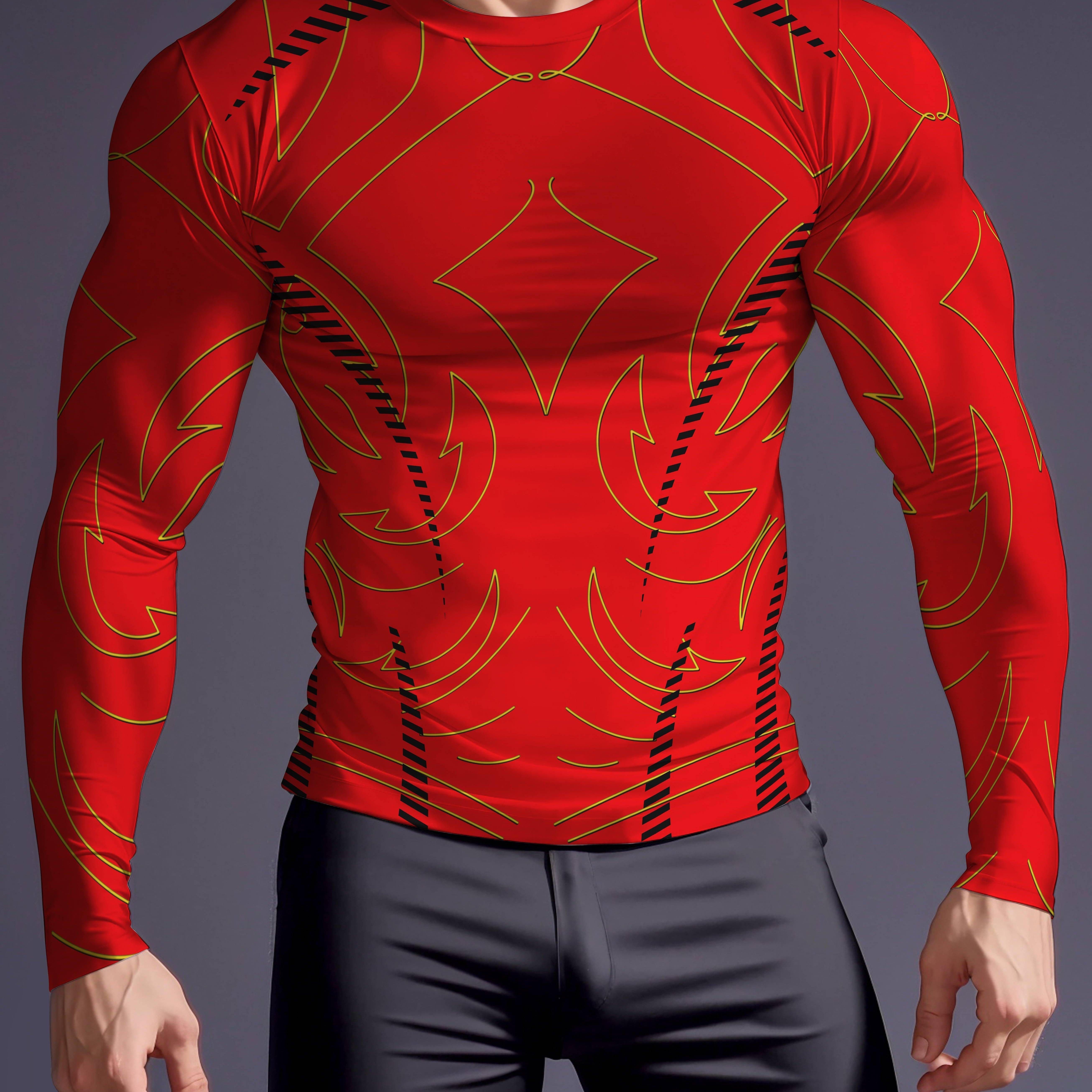 ETST 03 Heren Geometrisch 3D-print Compressie T-shirt met lange mouwen Duurzaam scheurbestendig breisel voor sport en casual kleding S