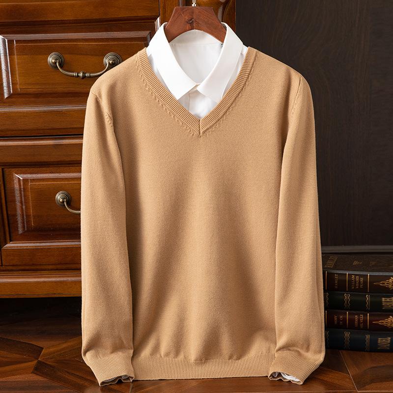 DOKI Herfst Winter Plus Size Gebreide Trui Heren Wol Warme Truien Trui V-hals Gebreide Pasvorm Tops Mannelijke Kasjmier Breiwerk Truien Top Lange Mouw XXXL wit