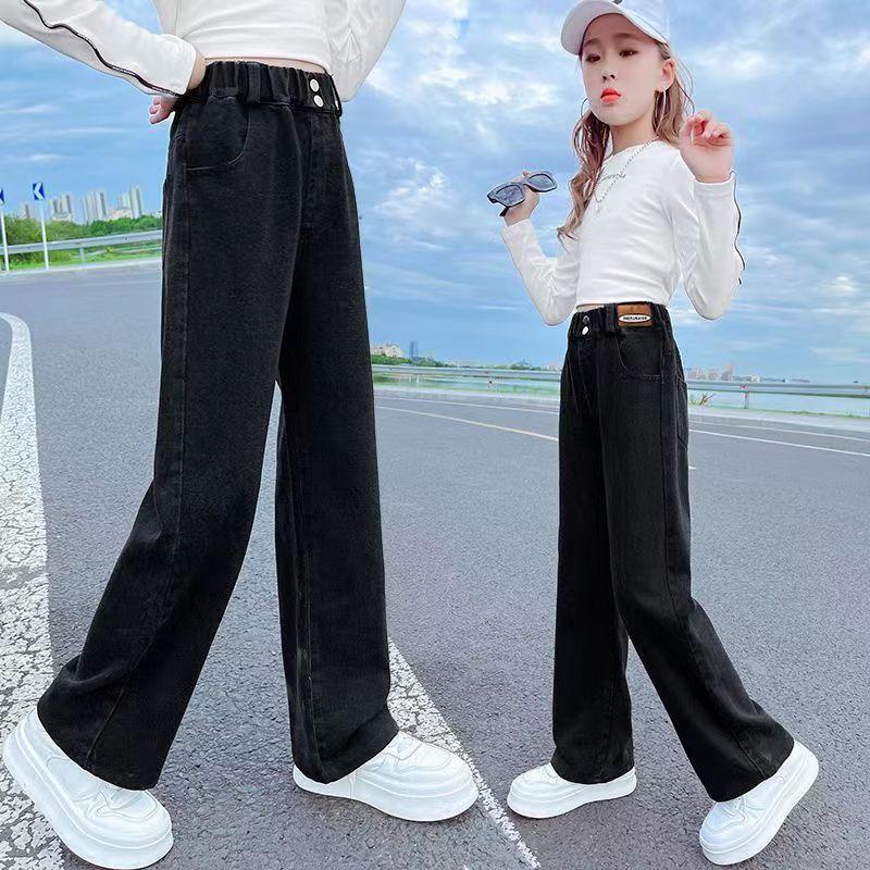 Roser Kinderen Jeans Meisjes Wijde Broeken Kinderen Losse Broeken Baby Rechte Denim Broeken 170cm zwart