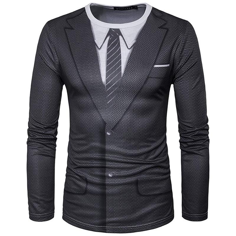 Bobby3 Realistisch Pak Smoking 3D Print Patroon T-shirts Heren Lange Mouw Casual Mode T-shirt Sweatshirt Ademend Streetwear T-shirt L