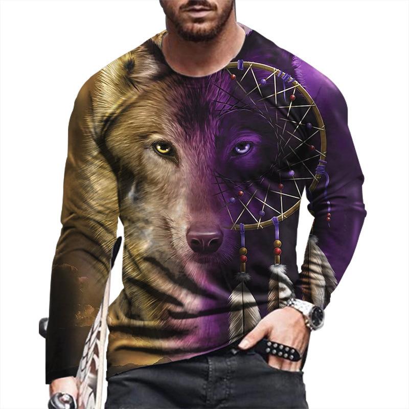 WowClassic Heren lente- en herfst T-shirt met lange mouwen Heren losse ronde hals hoodie 3D-geprint bedrukte top met lange mouwen S