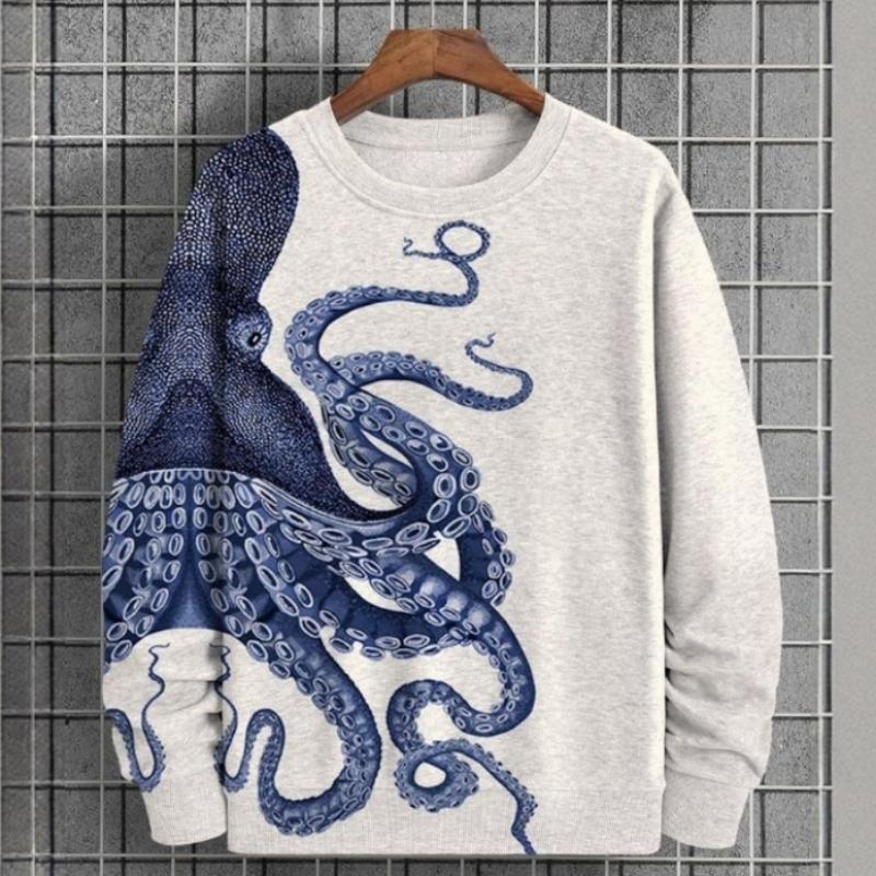 ETST 013 Herfst Heren Sweatshirt 3d Octopus Print Ronde Hals Sweatshirt Voor Heren Hoodies Pullover Zacht Los Oversized Lange Mouw T-shirt S
