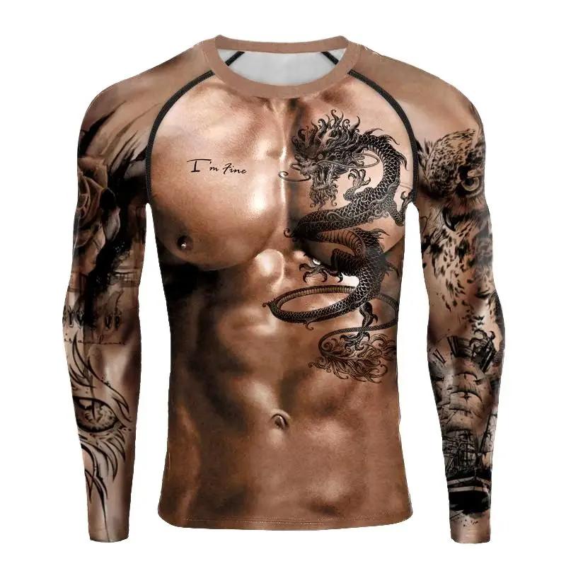 HerSight bodybuilder Spier Simulatie 3D Geprint Heren Sport Tough Guy Sterke Mode Ronde Hals Hip Hop Casual Lange Mouw T-shirt Top S