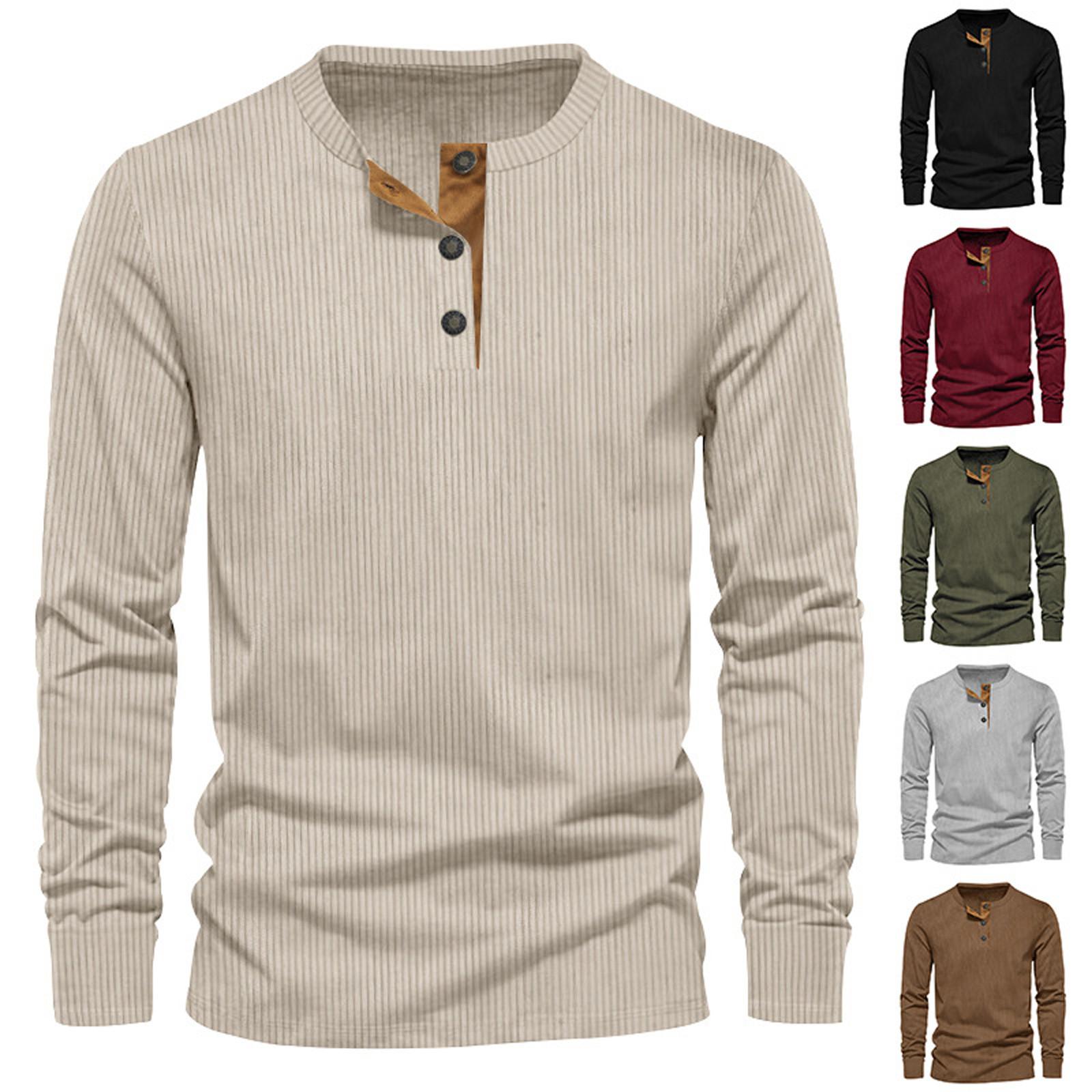 EG76LD Heren Casual Effen Kleur Lange Mouw T-shirt Modieus Topje L zwart