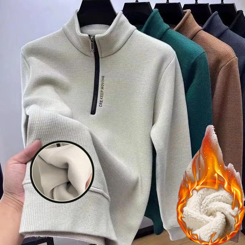 EG76LD Winter Heren Houd Warm Ondergoed Casual Effen Kleur Fleece Sweatshirts Wollen Voering Trui Thermisch Ondergoed Pullover Tops L beige