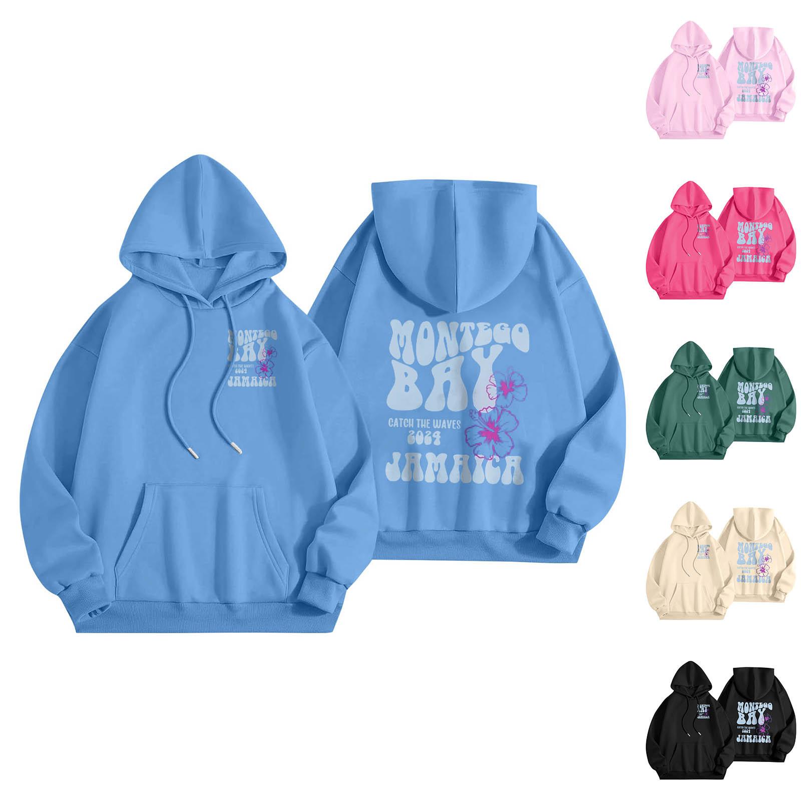 Xingben Two Sweatshirts voor tienermeisjes Lange mouwen Letter Print Casual Grafische Hoodies Trekkoord Pullover Schattige Oversized Hoodie L