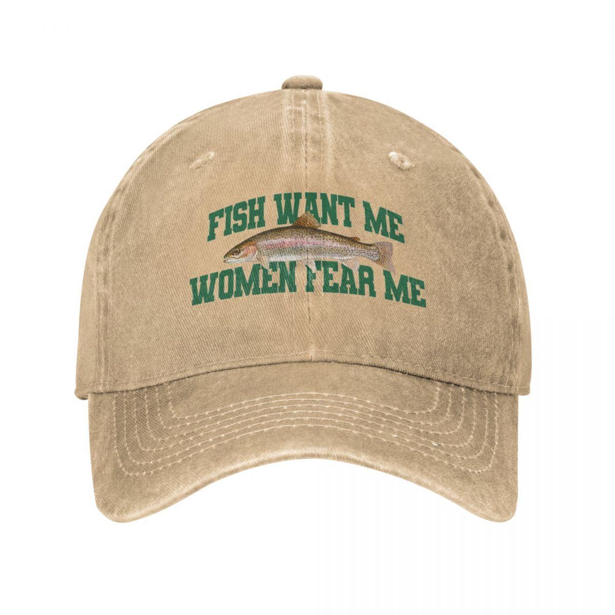 91421224MABLK3A4XG Vissen willen mij Vrouwen vrezen mij Meme Baseball caps Klassieke distressed denim gewassen snapback pet Unisex workouts ongestructureerde hoeden pet One Size