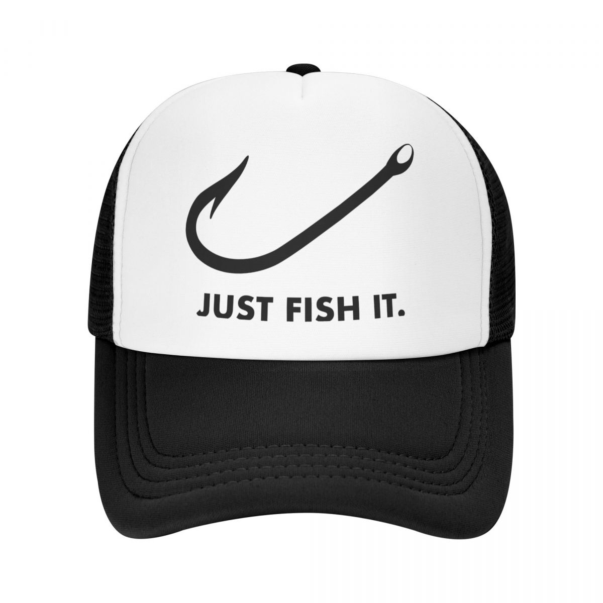 91460000MAC0FHAR19 Punk Unisex Grappige Vissen Just Fish It Trucker Hat Volwassen Visser Cadeau Verstelbare Baseball Cap WoUnisex Unisex Outdoor Snapback Hoeden Trucker Hat