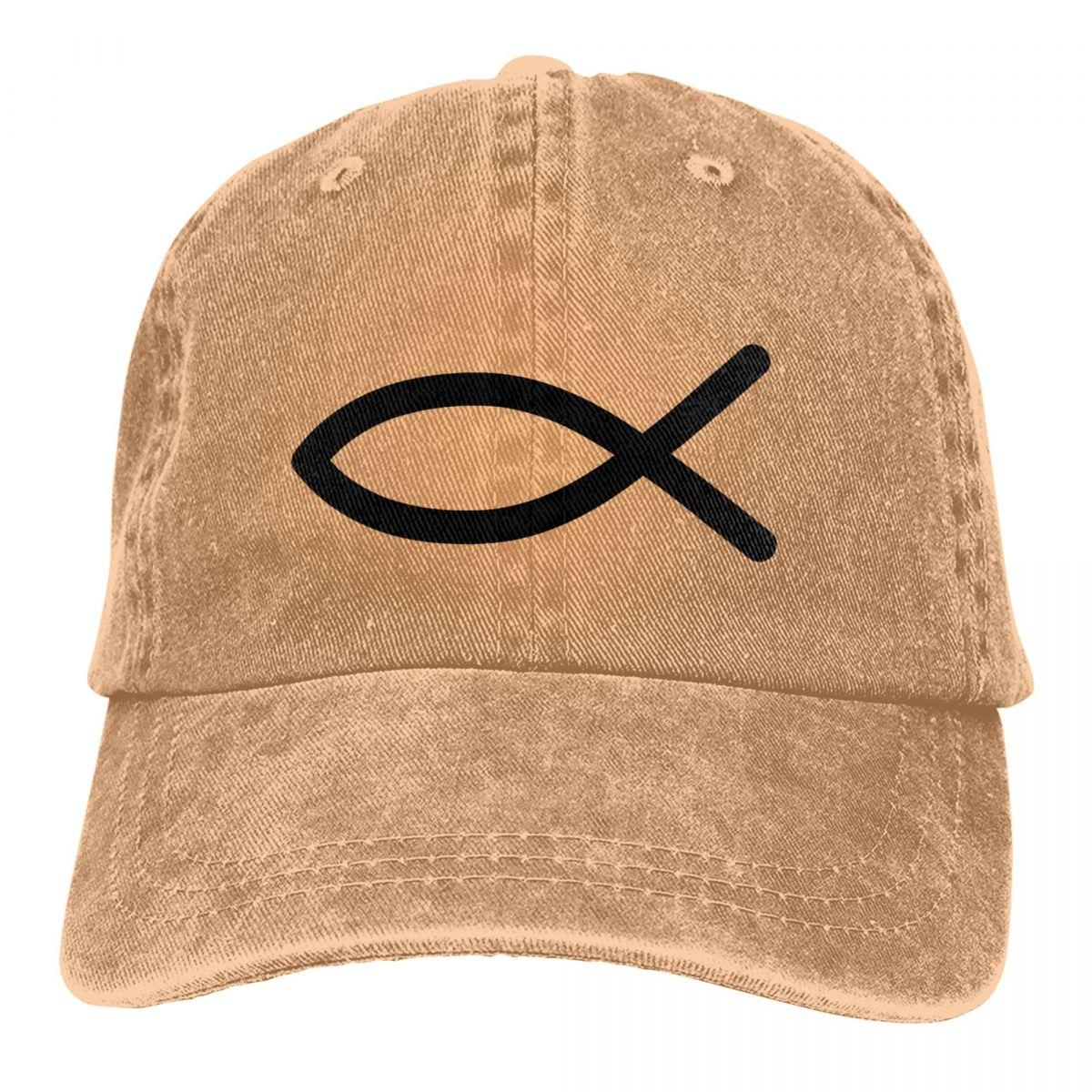 91341622MA8PNJ28X9 Gewassen Unisex Baseball Cap Ichthus Trucker Snapback Caps Dad Hat Jesus God Cross Golf Hoeden One Size