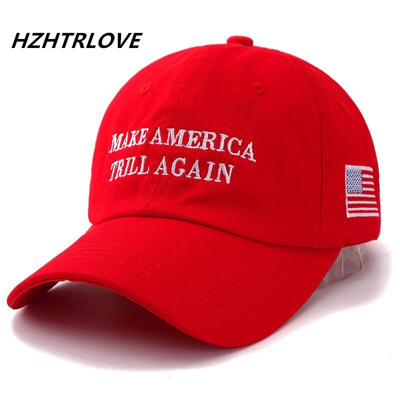 91530112MAC1H7JY0E Hoge kwaliteit brief MAKE AMERICA TRILL AGAIN Snapback Cap Katoenen Baseball Cap Voor Unisex Vrouwen Verstelbare Hip Hop Dad Hat Bone