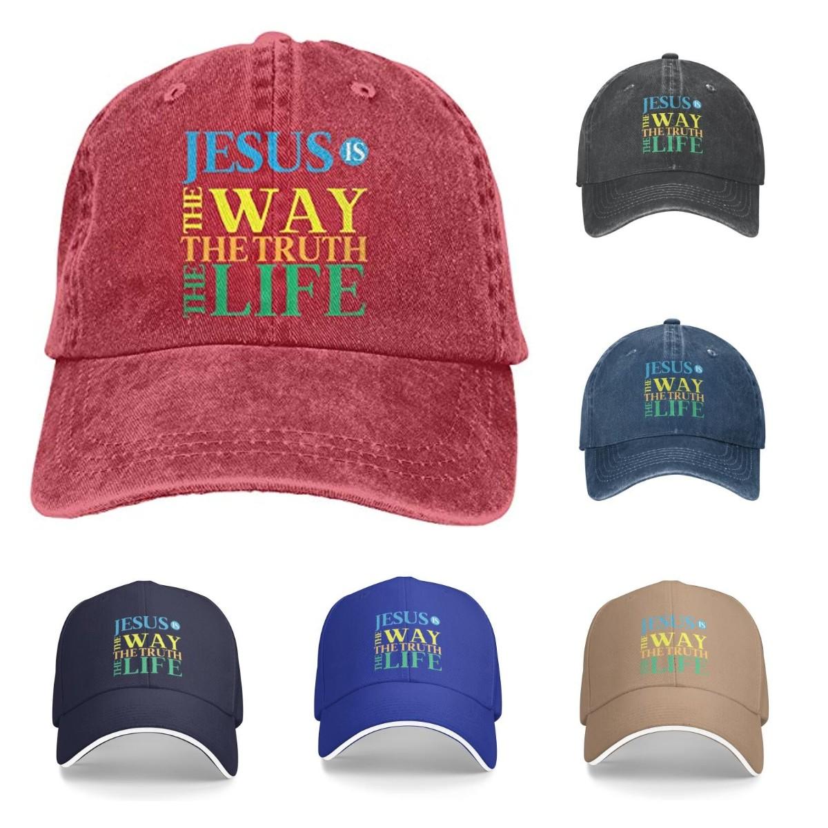 91460000MAC14ECE0X Denim Cap Jesus The Way The Truth The Life Baseball Dad Cap Verstelbare Klassieke Sport voor Unisex Vrouwen Hoed Rood One Size One Size