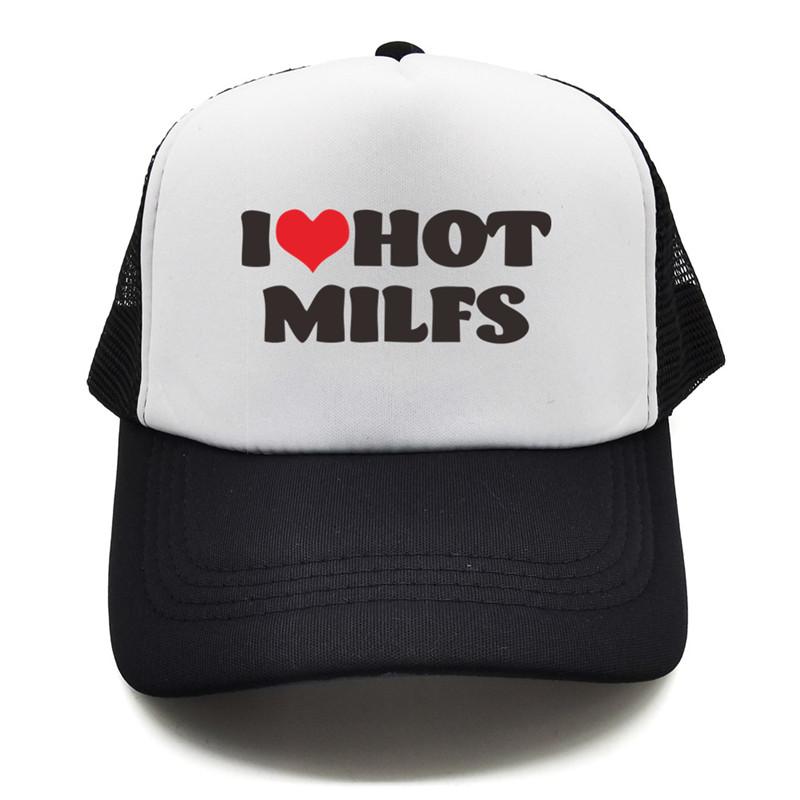 91530102MAC1XWP06K Ik hou van MILF's Ik hete MILF's Trucker Cap Zomer Unisex Coole vishoed Baseball Caps Unisex Outdoor Mesh Net Caps