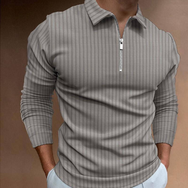 Haojun Heren Nieuwe Trending Lange Mouw Rits Polo Shirt Heren Casual Revers Golf Polo Shirt. S