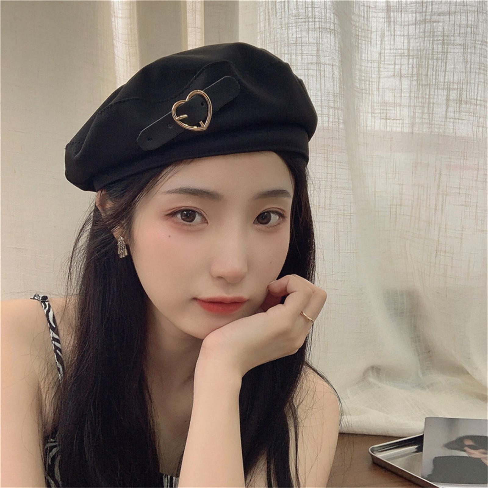 Forever Worth Punk Love Heart Buckle Barets Cap voor dames Herfst Warm Casual Streetwear Designer Hip Hop Hoeden Vintage Elegante Meisjes Decoratieve Cap Nieuwe Trend 56-58cm