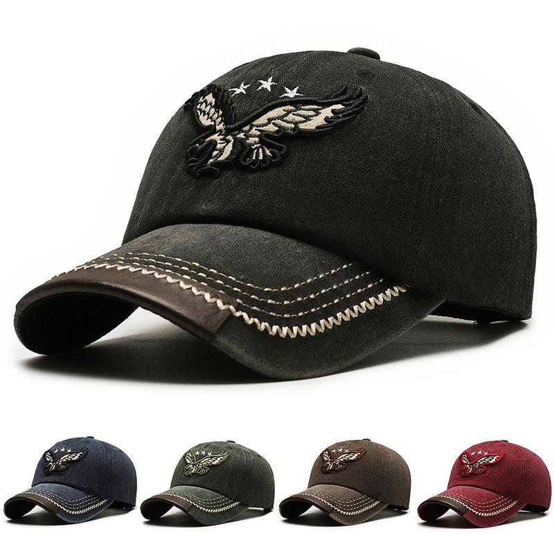 ONIHUA Denim Baseball Cap Geborduurde Eagle Cap voor Mannen Vrouwen Snapback Hat Zonneklep Hoeden Vissershoed Peak Cap zwart