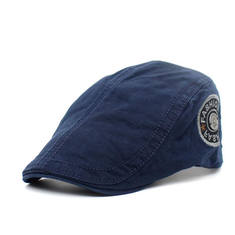 Fashion human Nieuwe geborduurde ronde label duck tongue cap heren en dames baret retro forward cap 56-58cn zwart