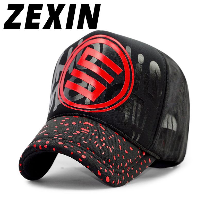 ZEXIN Hoed Seiko High Profile Letter Embossed Heren en Dames Vrachtwagenhoeden Truckerhoeden Meshhoeden 56-60CM rood