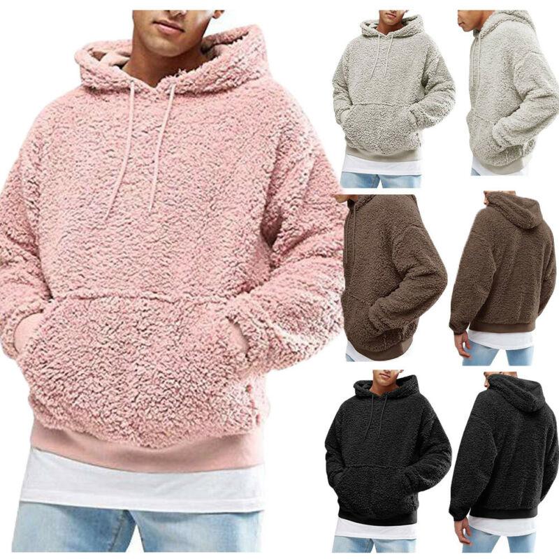 NB Fashion Winter Heren Warme Imitatiebont Hoodie Capuchon Sweatshirt Tops Pullover Casual Heren Capuchon Baggy Sweatshirt Jas Putwear S roze