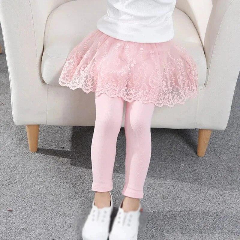 Lawadka 2-6Y Kinderen Meisjes Leggings Lente Herfst Rok-Broek Kant Prinses Kinderen Broeken Mode Kinderen Broeken Voor Meisjes Roze Grijs Zwart 90 roze