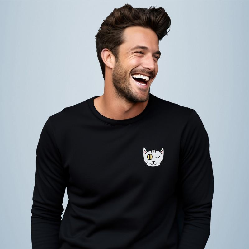 Le Roi du Tshirt Sweat Homme - CHAT CLIN DOEIL CŒUR XS zwart