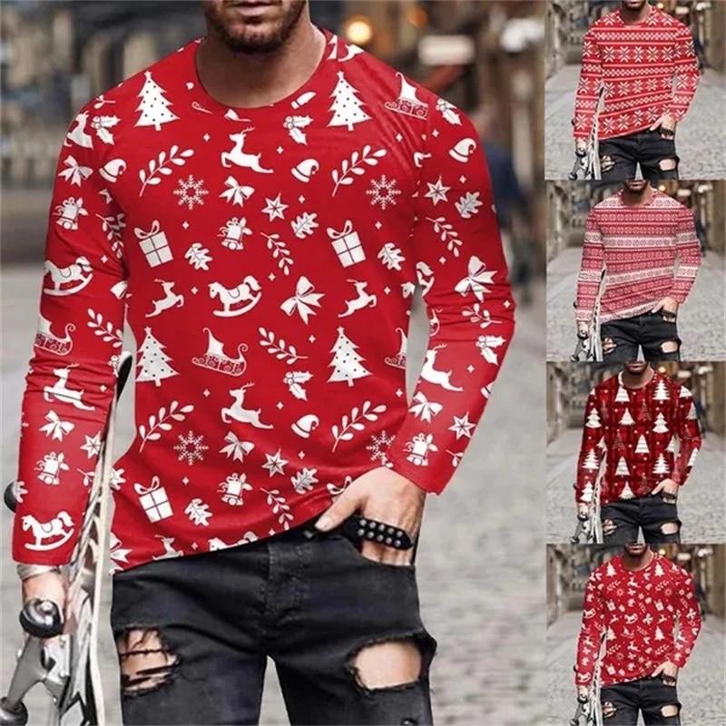 ETST 005 Kerstfestival 3D-geprint T-shirt met lange mouwen voor mannen en vrouwen Casual mode Streetwear Comfortabele tops Promotie T-shirts XS
