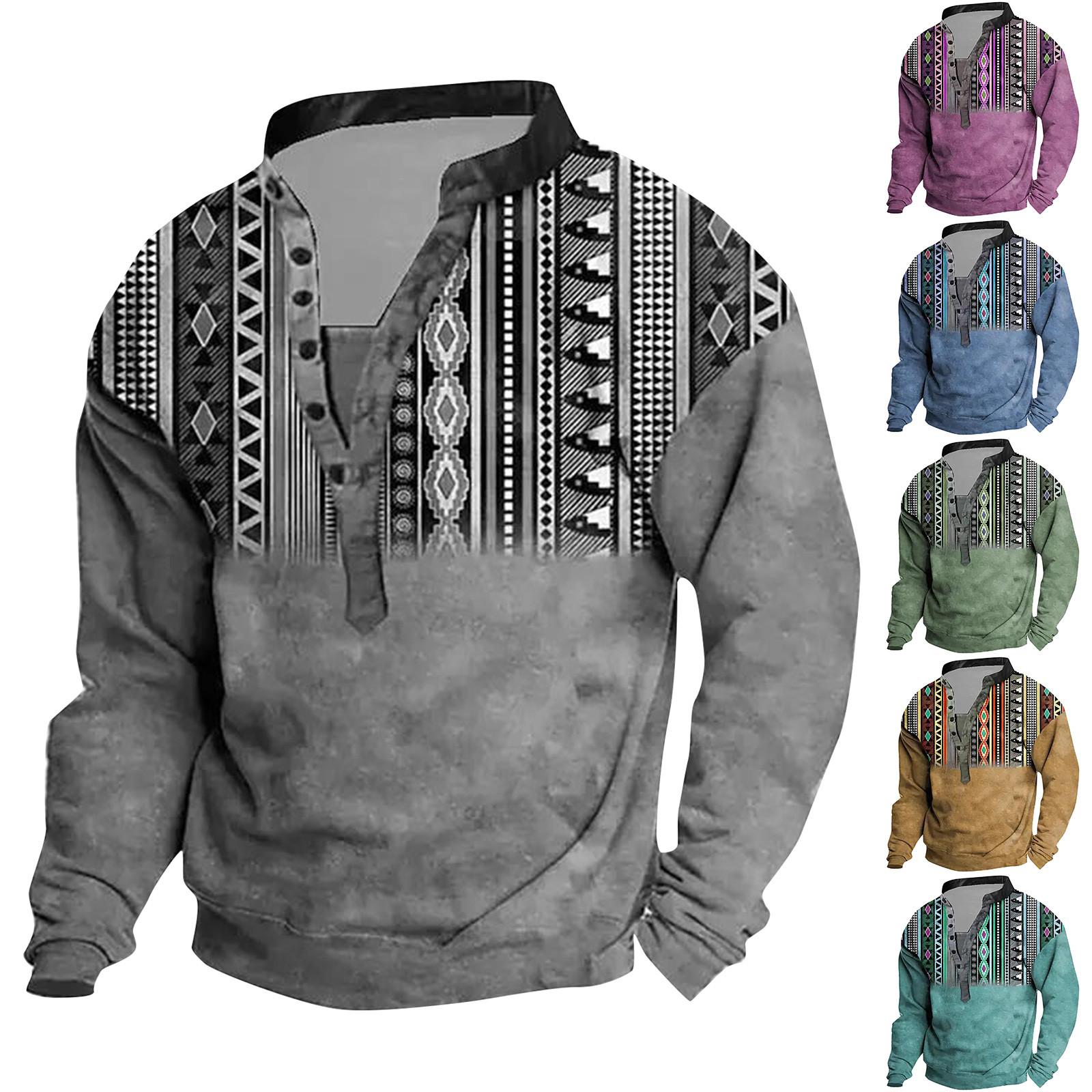 Trendsetter-handbag V-hals trui heren 3D digitaal printen opstaande kraag 6 knopen vintage kraag S