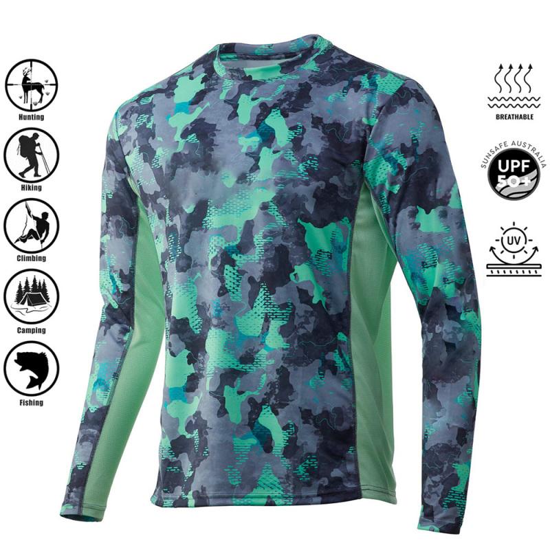 ETST 007 Herenshirt UV-bescherming Buitensporten Ronde hals Tops, Hardloopzon T-shirts UPF50+ Heren Lange Mouw Visshirt - Ademend S