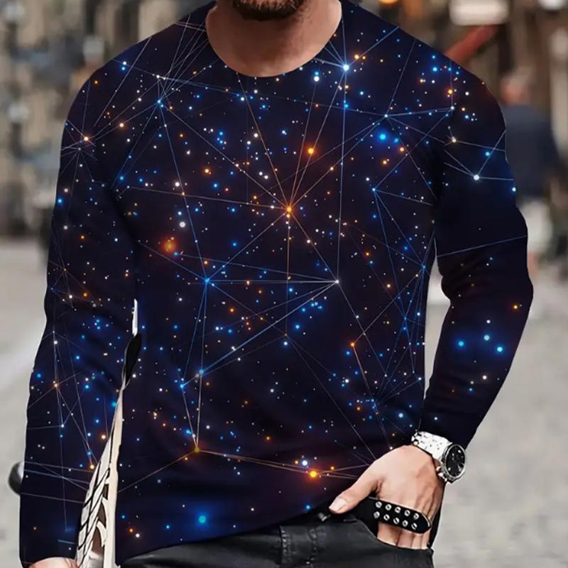 Happy Show Starry Sky Print Heren T-shirts Lange Mouw T-shirts Ronde Hals Casual Pullover Herenkleding Plus Size XS rood