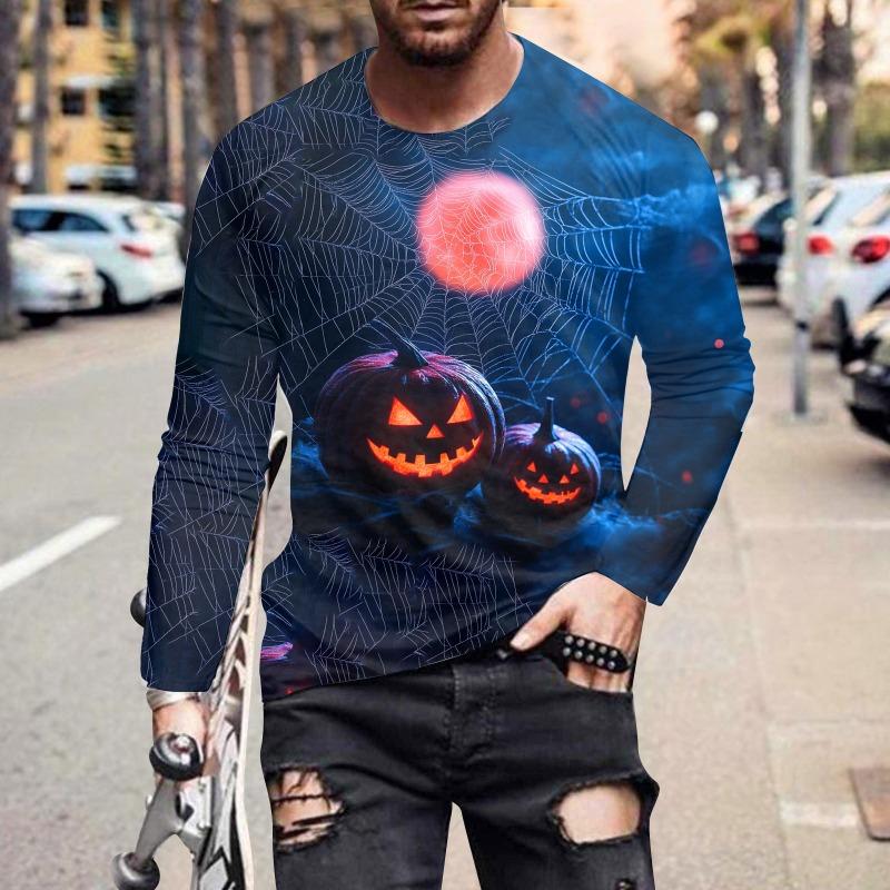 Forever Men Heren lente- en herfst T-shirt met lange mouwen Heren losse ronde hals hoodie 3D-geprint bedrukte top met lange mouwen S