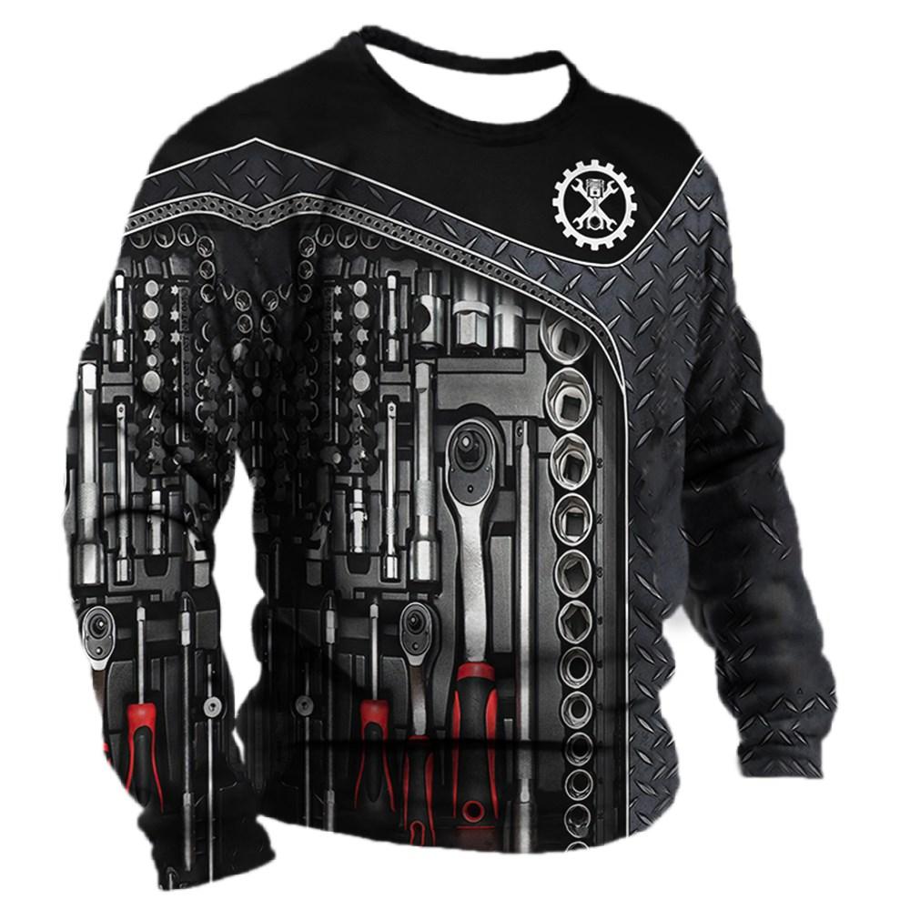 ETST 07 Heren T-shirt met lange mouwen, mechaniek, grafische 3D-print, top, herfst, vintage T-shirt, T-shirts, kleding, casual, sport, herentrui L