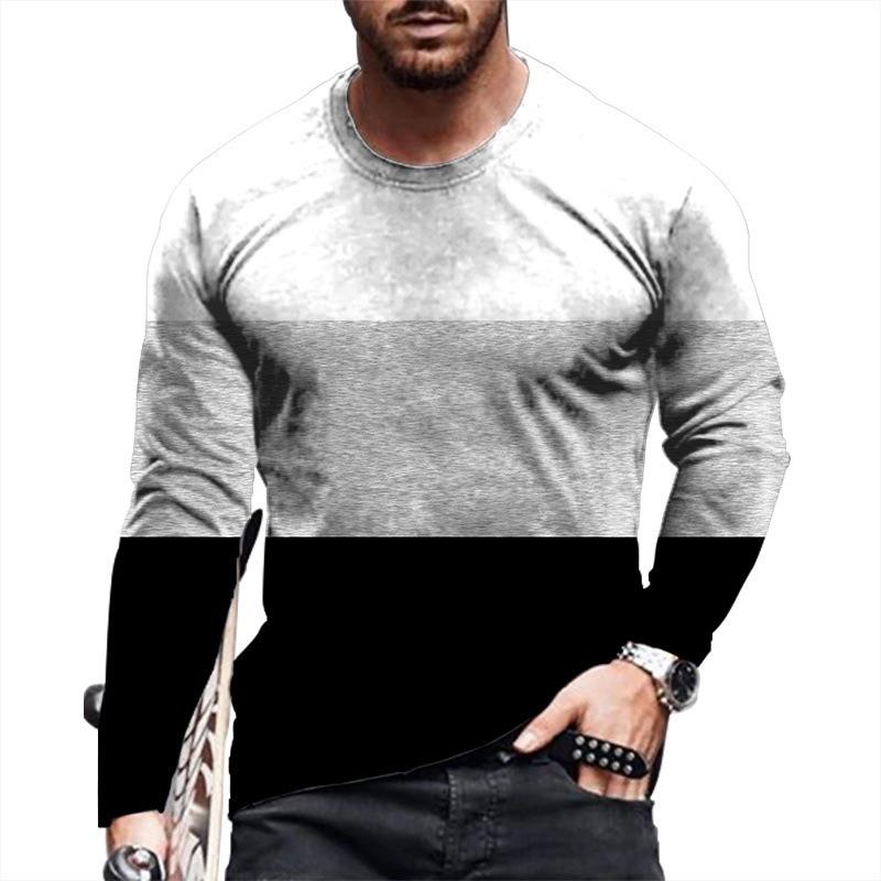 HerSight Heren lente- en herfst T-shirt met lange mouwen Heren losse ronde hals hoodie 3D-geprint bedrukte top met lange mouwen S