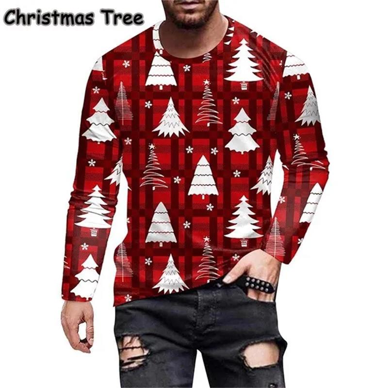 HerSight Kerstfestival 3D-geprint T-shirt met lange mouwen voor mannen en vrouwen Casual mode Streetwear Comfortabele tops Promotie T-shirts S
