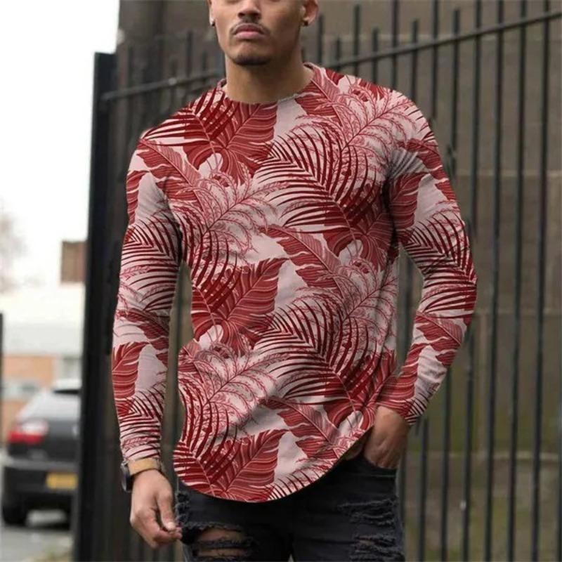HerSight Heren lente- en herfst T-shirt met lange mouwen Heren losse ronde hals hoodie 3D-geprint bedrukte top met lange mouwen S