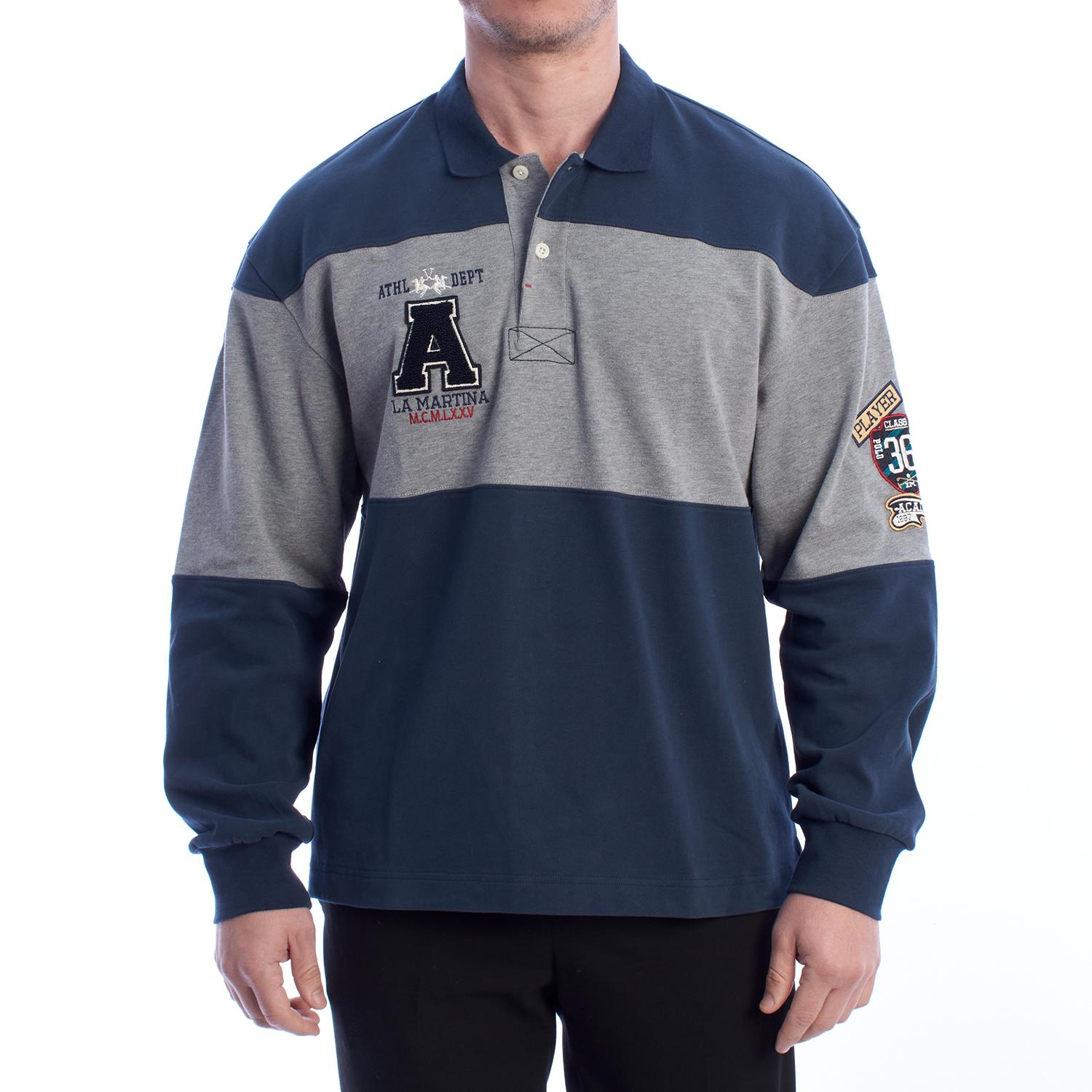 LA MARTINA Heren Comfort Fit Poloshirt met Lange Mouwen UMP317-JS339 L grijze kleur