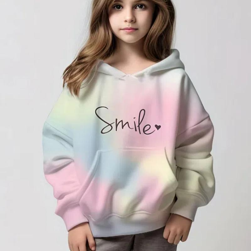 ETST WENDY 012 2024 Meisjes Ombre Tie-Dyed Sweatshirt Lange Mouw Drop Schouder Hoodie Met Zak Geschikt Voor Sport Dagelijks Casual Kleding 100CM