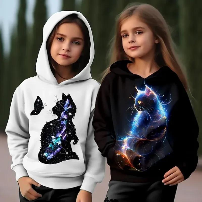 ETST WENDY 012 Meisjes 3D Grafische Cartoon Kat Hoodie Lange Mouw 3D Print Herfst Winter Actief Mode Schattig Polyester Kinderen Buiten Casual Dagelijks 120CM