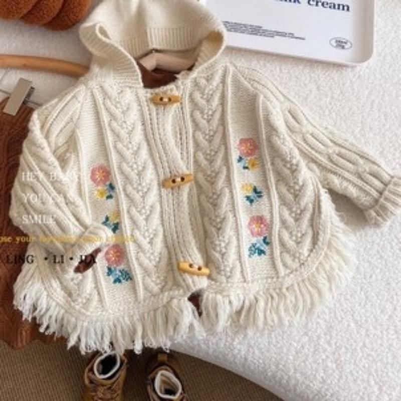 DOKI Lente en herfst trui jas vest Koreaanse kinderkleding meisjes borduurwerk gebreide kindervest babymantel vintage zoete jas 140cm gebroken witte kleur