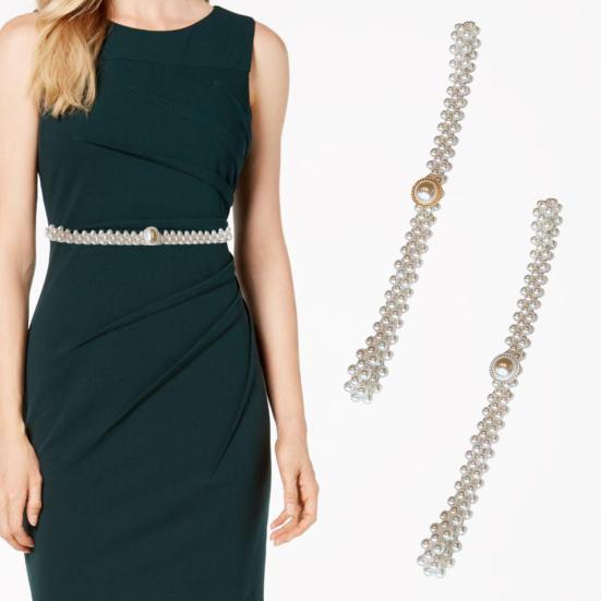 CHANG YE MAN MAN Vrouwen Taille Ketting Parel Gladde Glans Retro Elastische Verstelbare Taille Accessoire Jurk Trui Taille zilver
