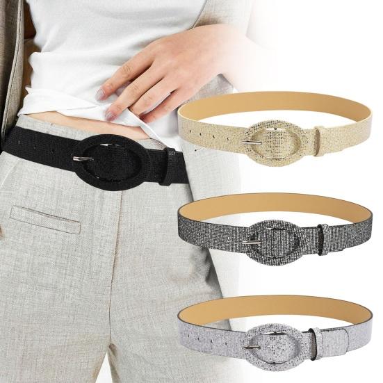 Livia Vrouwen Riem Multi Gaten Verstelbare Lengte Kunstleer Tailleband Jeans Jurk Jassen Glanzende Pailletten Riem Kleding Accessoires grijs