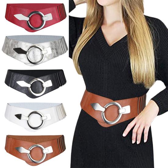 Yutianle Brede elastische riem voor dames, veelzijdige effen kleur, elastische jurkriem, kunstleren legering, gesp tailleband wit