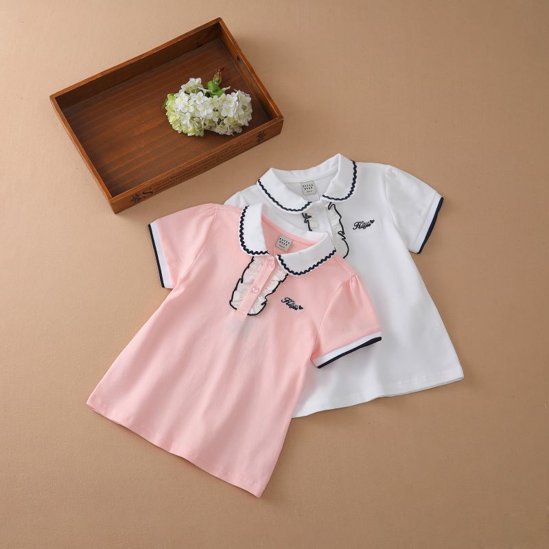 Kuyeebear Meisjes Polo Shirt Zomer Korte Mouwen Tops Kinderen Katoenen T-shirt Omslagkraag Kleding 4-12 Jaar Kinderen Schattige Kleding 120 wit