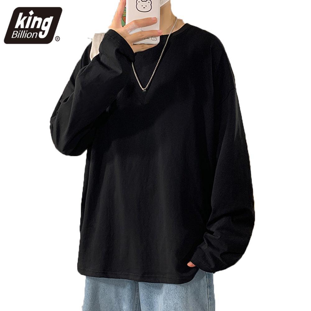 King Billion 100% Katoen Oversize Heren Dames T-shirt Man Lange mouwen Pure Kleur Heren t-shirt T-shirts Voor Mannen Vrouwen Tops S zwart