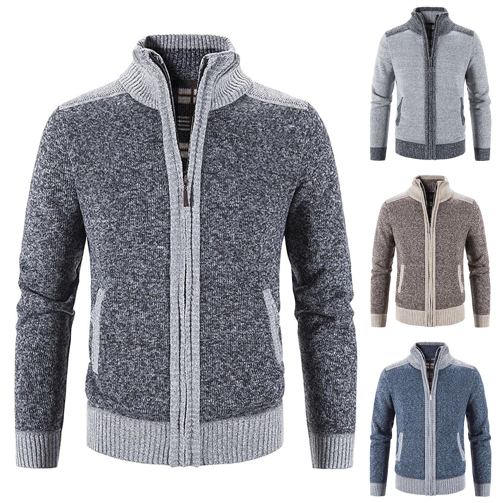 Zhengfuzhihai Heren casual herfst winter rits trui opstaande kraag vest tops trui blouse jas L blauw