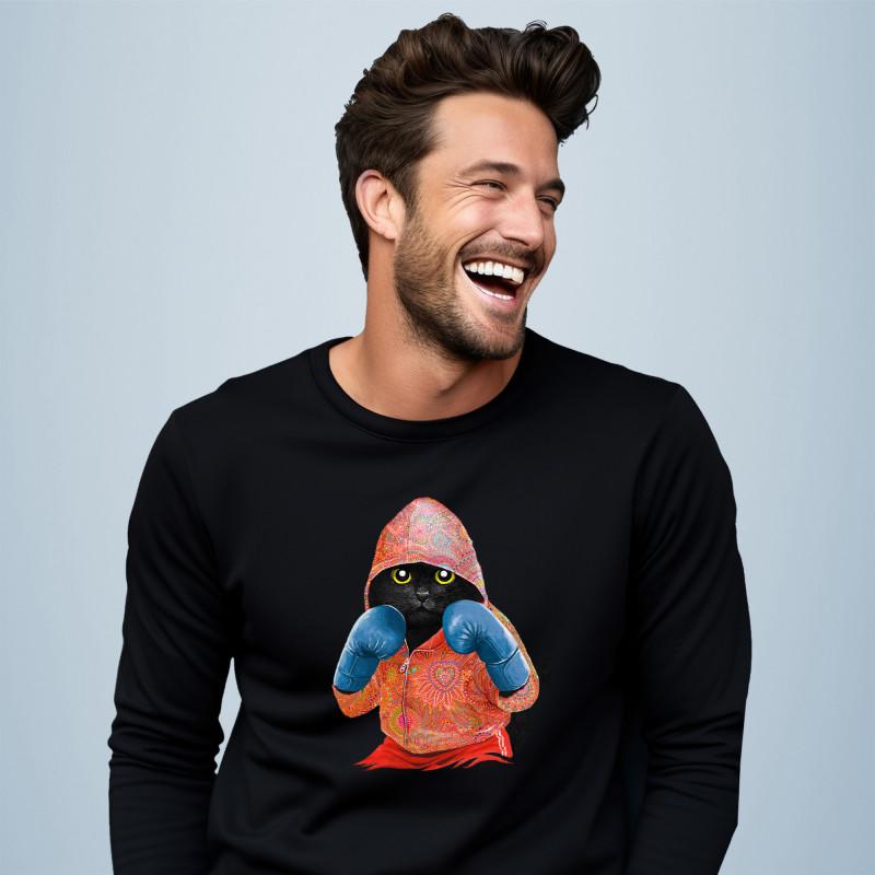 Le Roi du Tshirt Sweat Homme - BOXING CAT BLACK XS zwart